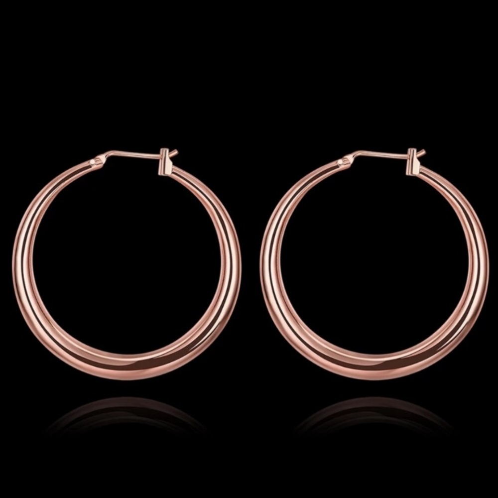 New 18K Rose Gold 1.5” Round Hoop Earrings - Picture 3 of 4